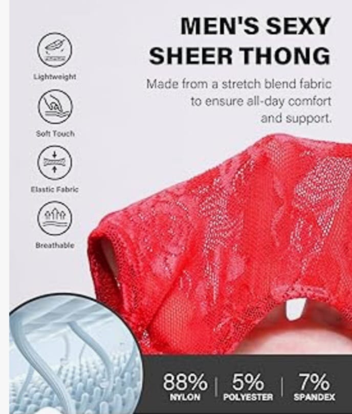 Men's Thongs Lace Underwear G-String Low Rise See Through Floral thong Tanga Pants